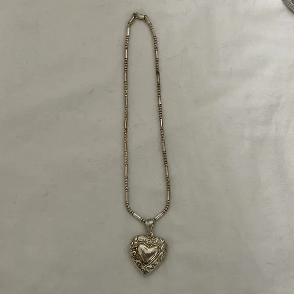 Sterling Silver Valentines heart Repousee Locket Necklace - Picture 3 of 7